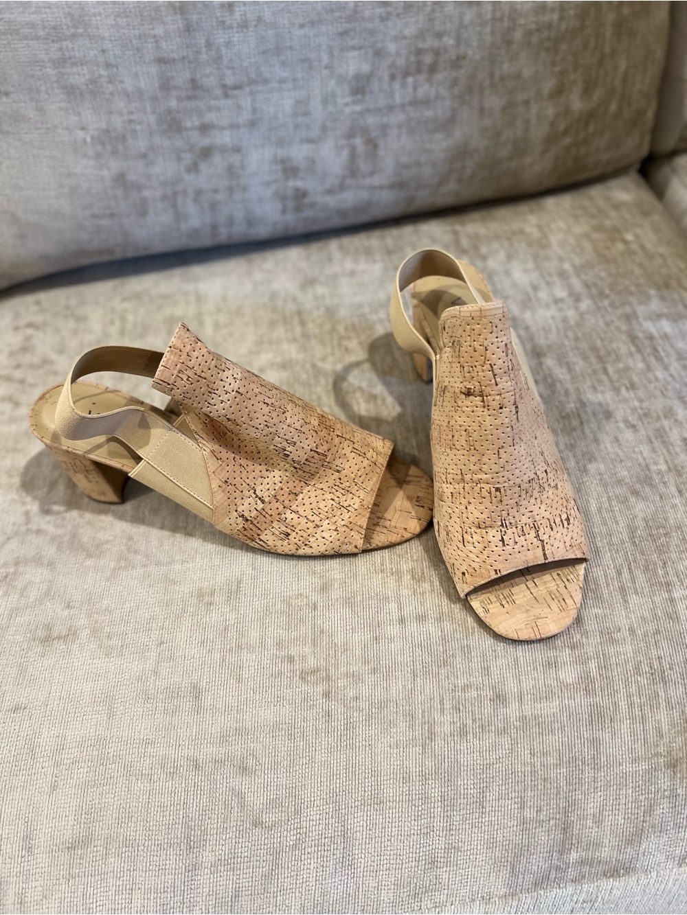 Vaneli Cork Peep-Toe Slingback Sandals in Beige
